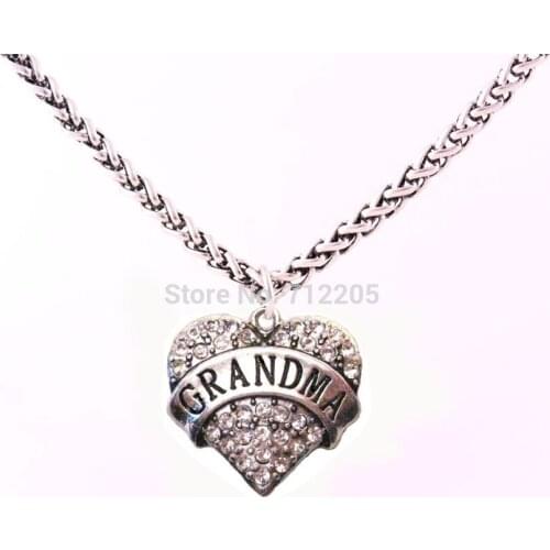 Mothers day gift 10pcs Lobster Claw Wheat Link Chain with Large Clasp with crystal GRANDMA heart family necklace