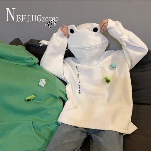 Frog Pullover Women Sweatshirts Lining With Fluff Autumn Winter Fashion Female Sweatshirt