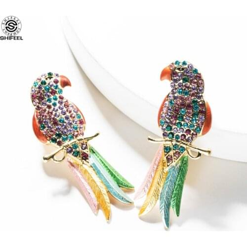 SHIFEEL New Arrival Occident Fashion Multicolor Rhinestone Animal Bird Long tail Parrot shape Earrings Pendients Women jewelry