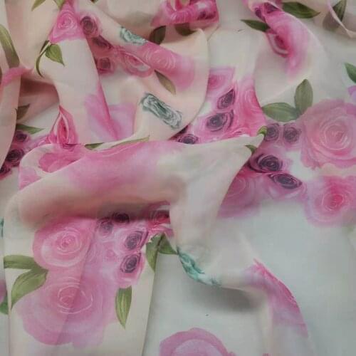 Printed Chiffon Fabric Rose Silky Scarf Flowing Dress 30D Thin Decorative DIY Accessory