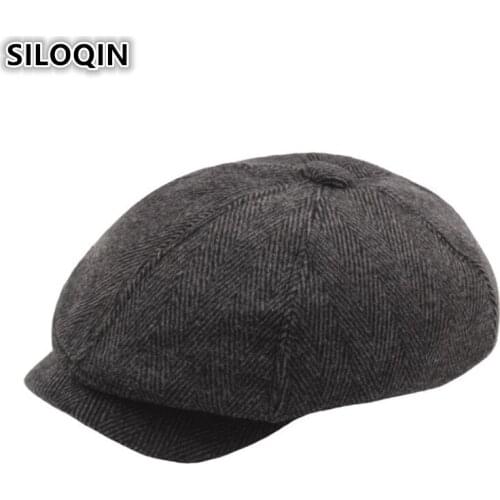 SILOQIN Autumn Winter Warm Simple Newsboy Caps For Men And Women Herringbone Striped Middle-aged Octagonal Beret Hats Dads Hat