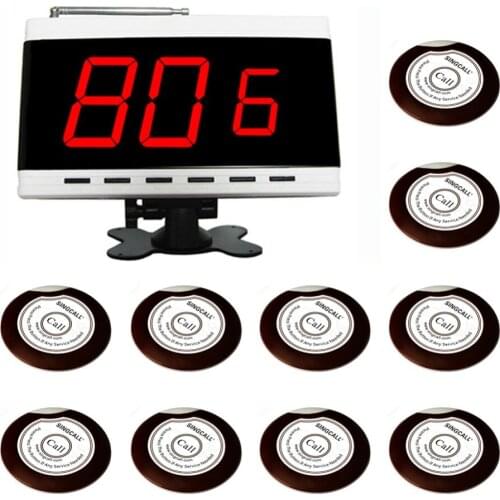 SINGCALL Wireless Calling System.Service Paging System,10pcs of Table Bells and 1pc Display Receiver APE9600