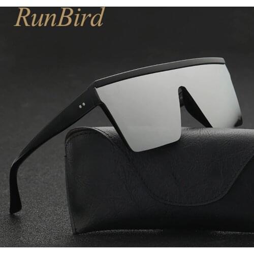 RunBird Brand Fashion Black One Piece Sunglasses Men Oversize Driving Cool Sun Glasses Square Male Oculos Gafas Eyewear 5121R