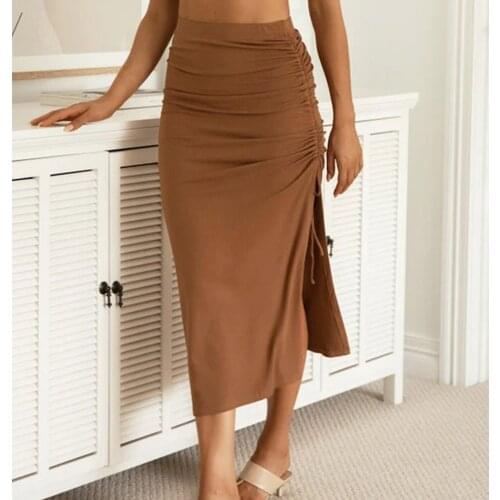 2021 Womens Solid Color Skirts Split Knit Slim Skirts Fashion Pleated Laces Sexy Hip-length Skirts Womens Clothing Vestido