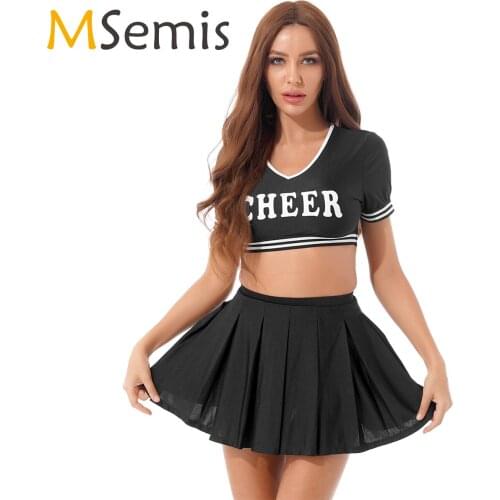Women Cheerleading Uniform Role Play Outfit Cheer Letter Print Gleeing Cheerleader Sexy Costume Set Halloween Femme Clubwear