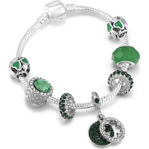 BAOPON Heart Shaped Green Enamel Pendant Charm Bracelets For Women With European Style Fashion Bracelets As Lover Jewelry Gift