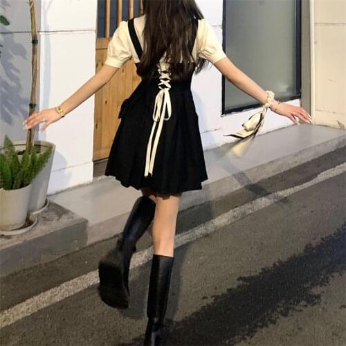 French Casual Party Y2k Black Lolita Dress Female High Street 2 Piece Set Korean 2021 Summer Women Cute Vintage Mini Dress