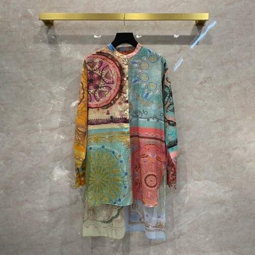 2021 Sping Designer Womens long sleeves Shirt dress High quality Cotton print Bohemian Style dress C829