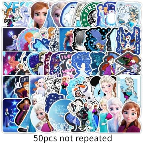 50PCS/Set Disney Anna Aisha Sticker Action Figure frozen Princess Cartoon Kids Girls Christmas Birthday Gifts