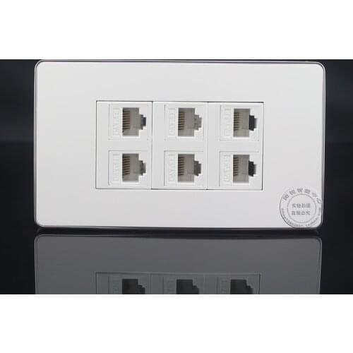 120*70mm Wall Socket Plate 6 Ports LAN Network RJ45 Cat5e Panel Faceplate Outlet Home Adapter
