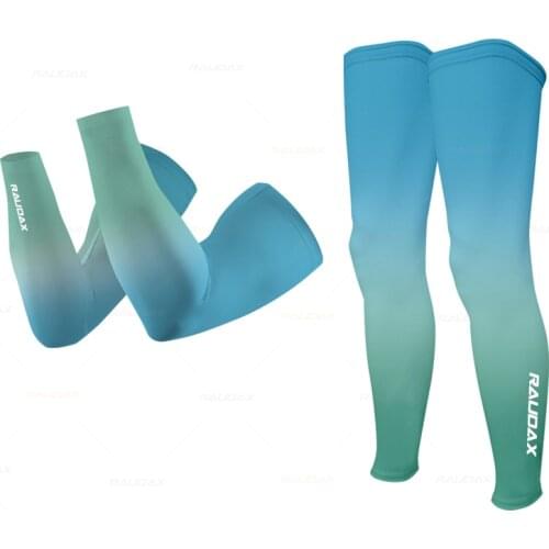 2021 Gradient color Team Raudax Leg Warmers UV tection Cycling Arm Warmer Breathable Bicycle Running MTB Bike Leg Sleeve