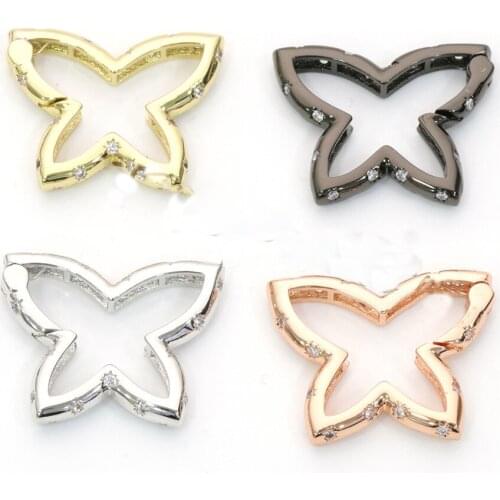 3pcs 26.7x21.8mm CZ Micro Pave Butterfly shape Hook Lobster Clasp Cubic Zirconia Clasp