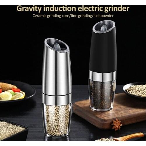 Automatic Salt and Pepper Spice Grinder Gravity Electric Pepper Mill Adjustable Ceramic with LED Light Spice Mill Kitchen Tools