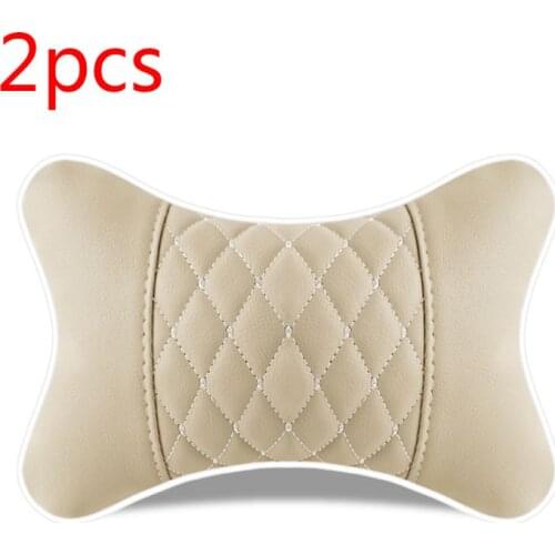 X7AE 2pcs Artificial Leather Car Pillow Protection Neck Car Headrest Comfortable