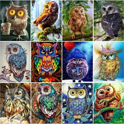 AZQSD 5D Diamond Painting Owl Mosaic Needlework Full Sets Diamond Embroidery Animal Picture Of Rhinestones Home Decor