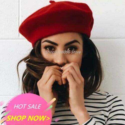 Winter Warm Faux Wool Beret Women Girls French Artist Beanie Hat Cap Red Black Purple Beige Orange Kawaii Flat Top Caps Warmers