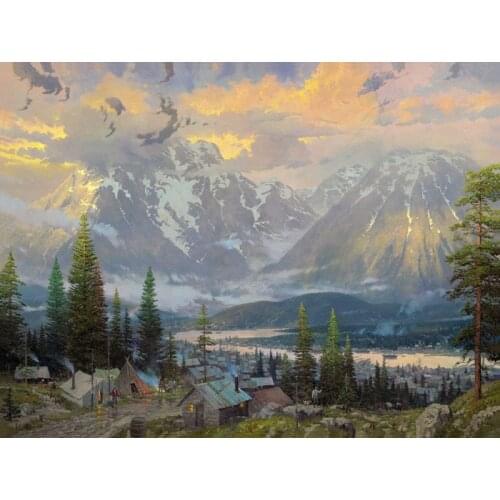 Free shipping classical Thomas snow mountain village scenery canvas prints oil painting printed on canvas art decoration picture