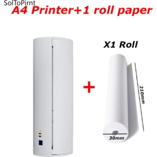 Wireless A4 Paper Printer, Bluetooth Portable Mini Printer Support Ordinary A4 with Auto Paper Feed for Android & iOS Mobile