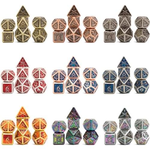 CHENGSHUO Undead Style 7PCS Zinc Alloy Solid Polyhedral Metal Dice Set, Suitable for Card Games and Tabletop Role Playing Games