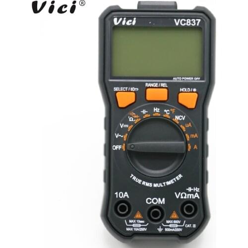 VICI VC837 True RMS 3 5/6 Auto Range Digital Multimeter Capacitance Resistance NCV Temperature Fequency Diode hFE Test