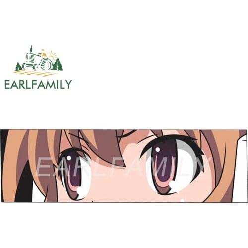 EARLFAMILY 15cm x 4.5cm Anime Car Sticker for Taiga Peek Girl Eye Slap Decal JDM Window Bumper Vinyl Stickers Waterproof Graphic