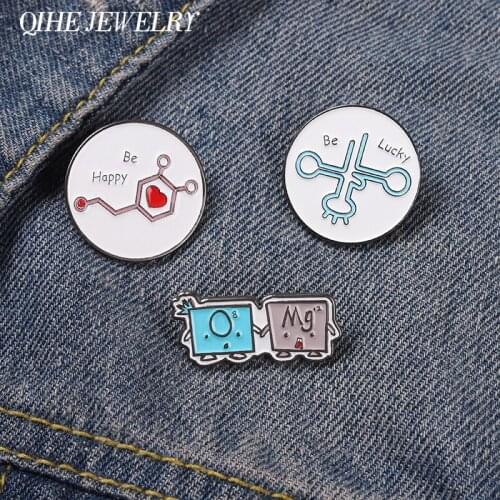 Science Enamel Pins Be Happy Lucky Brooches Metal Badge for Backpack Hat Bags Accessories Jewelry Gift for Lover