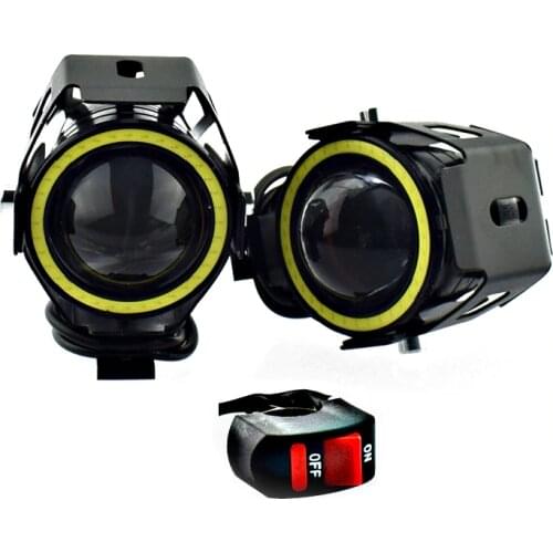 Motorcycle work driving lights 12v 125w U7 led motorbike headlights spotlights 6000k angel eye lamp Moto auxiliary fog lights