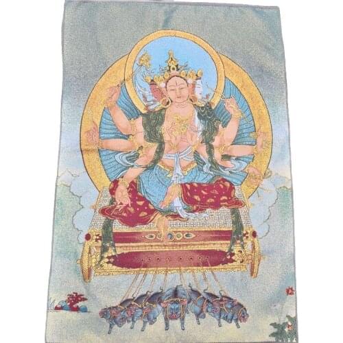 China old Tibet silk Thangka like hanging painting fengshui Tibetan Buddha Six arm Buddha mother
