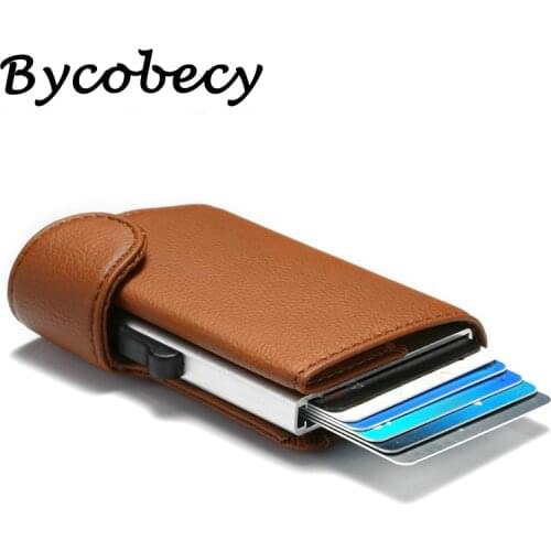 Bycobecy RFID Blocking PU Leather Wallet Aluminum Box Card Holder Vintage 2019 New Pop Up Card Case Protector Safety Men ID Case