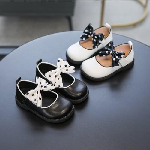 Girls Bow Leather Shoes 2021 Spring and Autumn New Childrens Single Shoes Small PU Leather Shoes Girls Soft-soled Princess Shoes