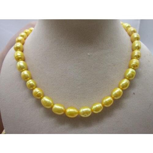 Beautiful 11-13MM NATURAL SOUTH SEA GOLD PEARL NECKLACE 925silver 18"