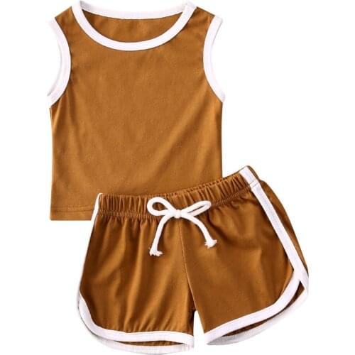 2020 Summer 2Pcs Toddler Kid Solid Clothes Baby Girl Top T-shirt Belt Shorts Outfits