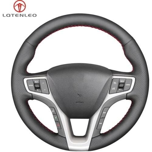 LQTENLEO Black Artificial Leather Car Steering Wheel Cover For Hyundai I40 2011 2012 2013 2014 2015 2016 2017 2018 2019 2020