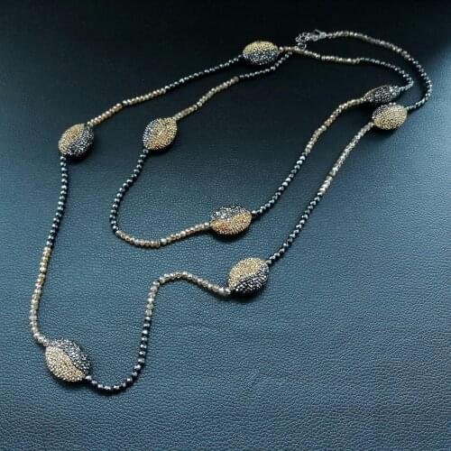 M012602 55" Black Hematite Crystal Long Necklace sweater chain necklace for women