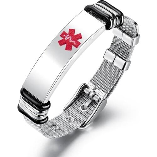 ZORCVENS Medical Alert ID Bracelet For Women Men Stainless Steel Adjustable Watch Band Emergency Jewelry