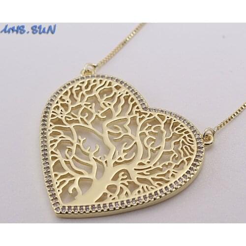 MHS.SUN Fashion Life Tree Hollow Heart Pendants Necklace With Mosaic AAA Zircon Women Chain Necklace Choker Jewelry Party Gift