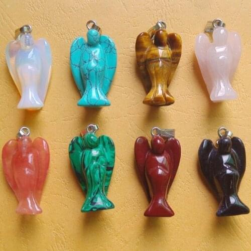2017 Fashion carved mixed natural stone angel pendants charms for necklace making jewelry 8pcs/lot wholesale free shipping