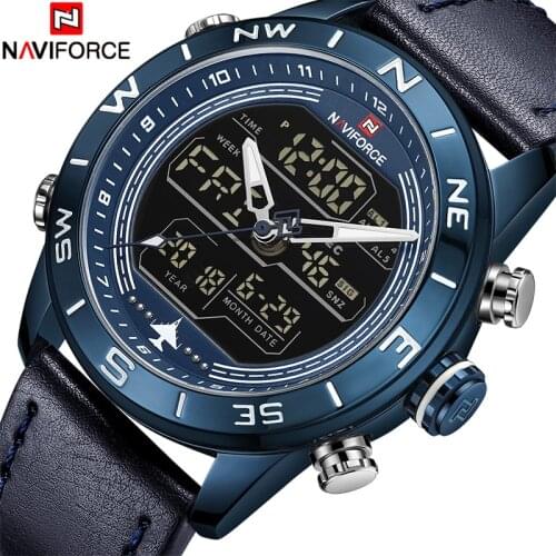 Men Fashion Sport Watches NAVIFORCE Mens Quartz Digital Clock Man Leather Military Wrist Watch Luxury Brand relogio masculino