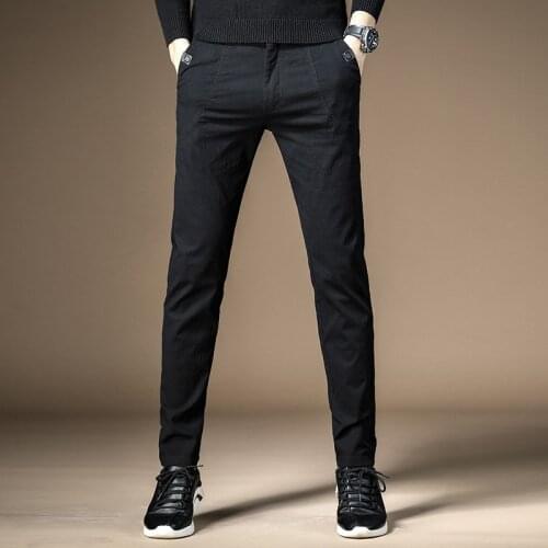 Mens casual pants fitness cotton blends long trousers plus size 2019 winter elastic dark grey young leisure slacks