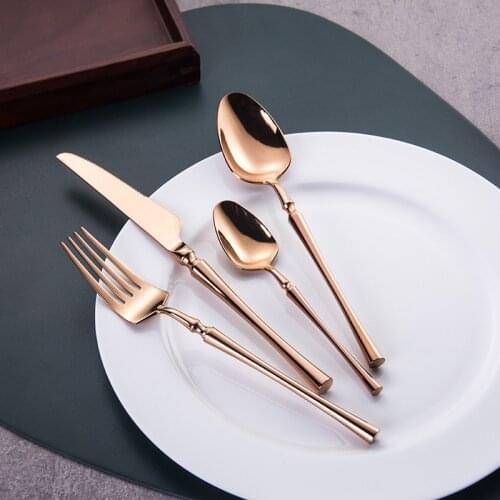 24PCS 18/10 Stainless Steel Cutlery Luxury Rosegold Tableware Set Spoon Fork Travel Set Service De Table Silverware