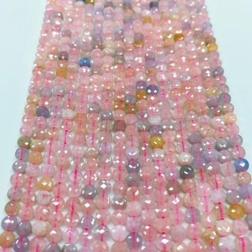 Natural beryl flat round colorful morganite bead crystal faceted gemstone for jewelry making make up DIY bracelet perle