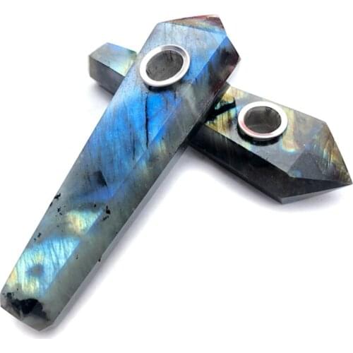 Natural hand-carved labradorite pipe smoking gem crystal pipe for sale