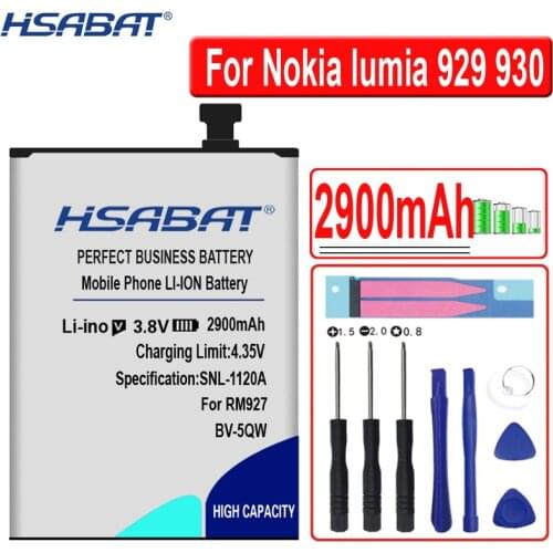 HSABAT 100% New 2900mAh BV-5QW Battery Use for Nokia lumia 929 930 RM927 Battery