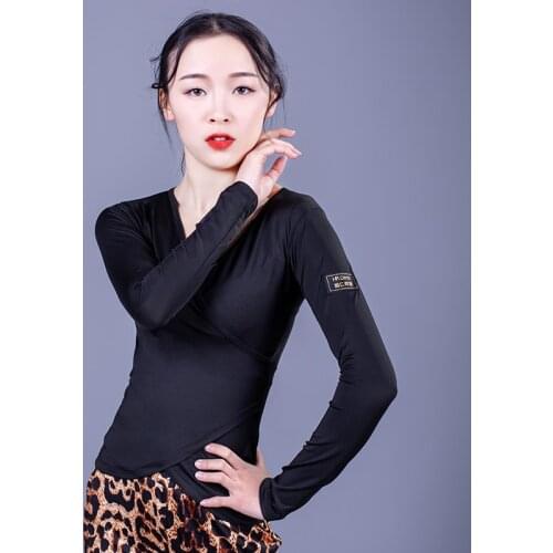 Latin Dance Practice Costumes For Women Black Long Sleeve Tops Rumba Tango Samba Salsa Cha Cha Dance Performance Clothes VO660