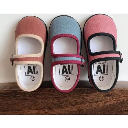 2020 Spring New Korean Girls Soft Sole Shoes Kindergarten Indoor Square Mouth Baby Canvas Shoes 1-7 Years Old