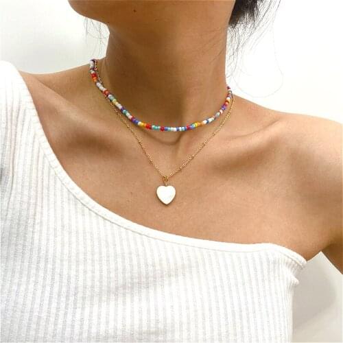 Handmade Colorful Beaded Choker Neckalces Jewelry Aesthetic Simulated Pearl Heart Pendant Neckalces For Women Accessories