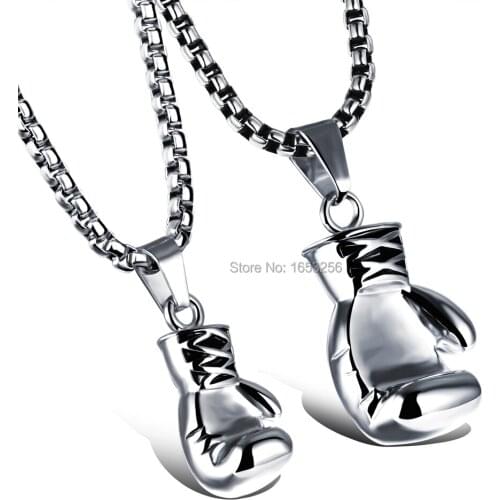Gothic Biker Boxing glove design Pendan Necklace + box chain Stainless Steel High Quality Couple Women Men Jewelry