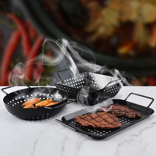 Portable Non-Stick Charcoal Grill Plate Stainless Steel Barbecue Tray Grills Charcoal Stove BBQ Outdoor Camping Cooking Cookware