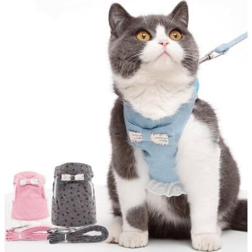 Pet Harness + Leash Set Training Walking Leads for Small Cats Dogs Floral Print Harness Collar Adjust Leashes Set D5077