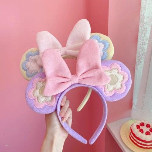 Embroidery big flower mouse ears big bow face hair band cartoon cute sweet hair band lolita cosplay ears